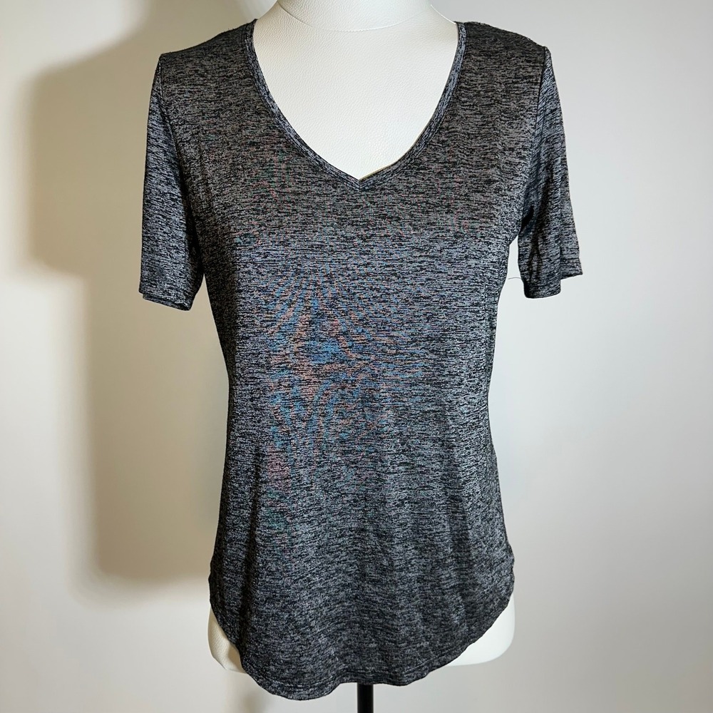 NWT Philosophy Black/Gray Shimmer Space Dye Short Sleeve Tee Womens Size Small S